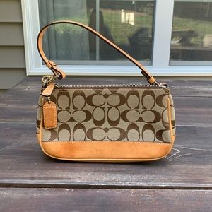 Coach Signature Demi mini Pouch Hand Bag Canvas Leather Beige